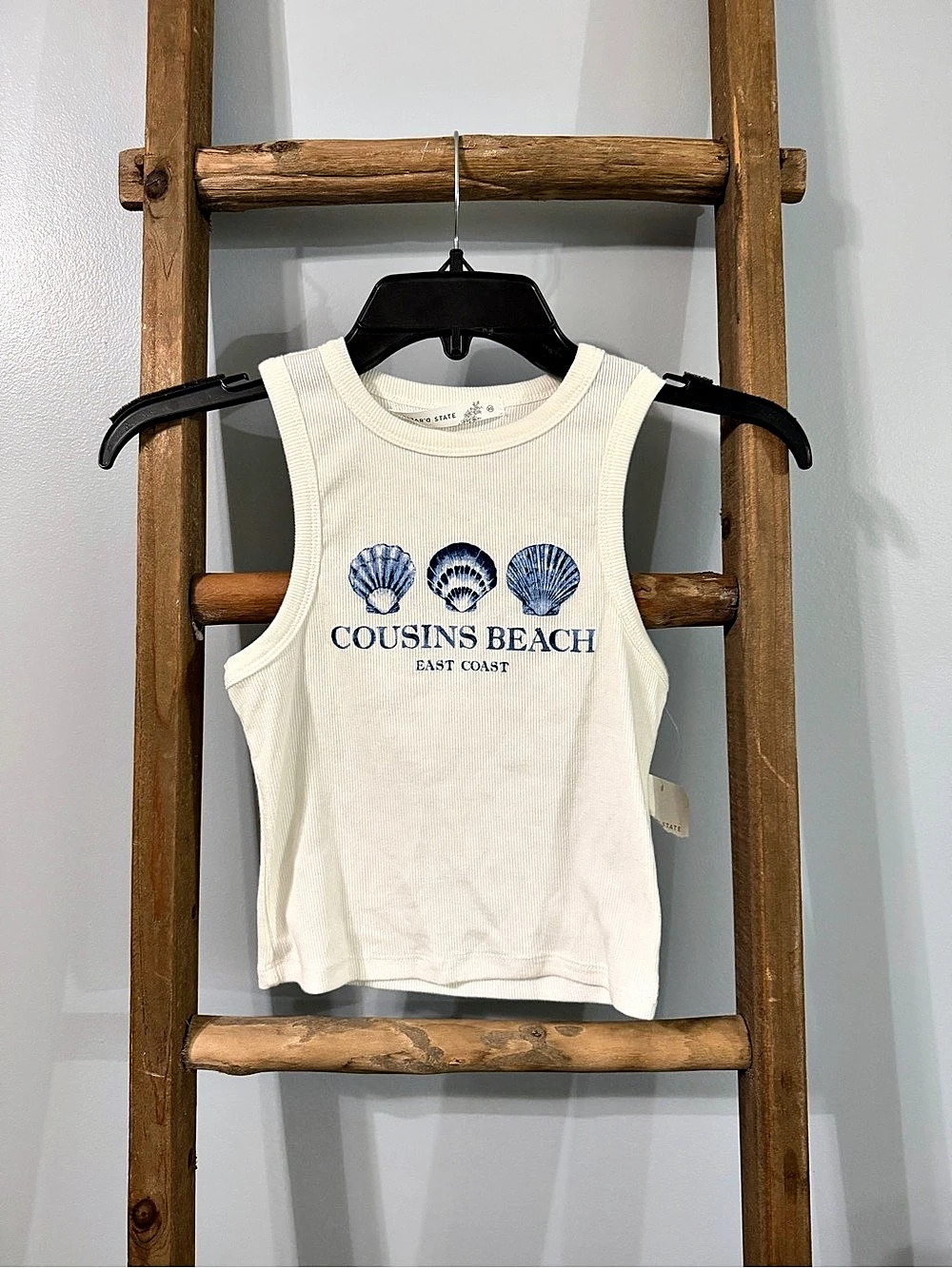 Altar'd State Cousins Beach Tank Top Cream & Blue XS- NWT
